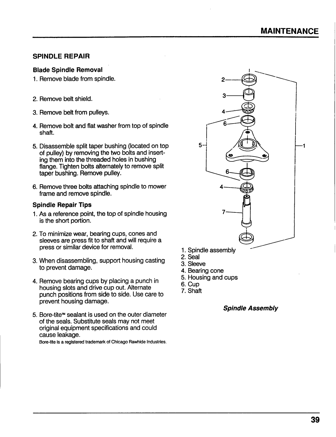 Honda Power Equipment MM52 manual Blade Spindle Removal, Spindle Repair Tips 