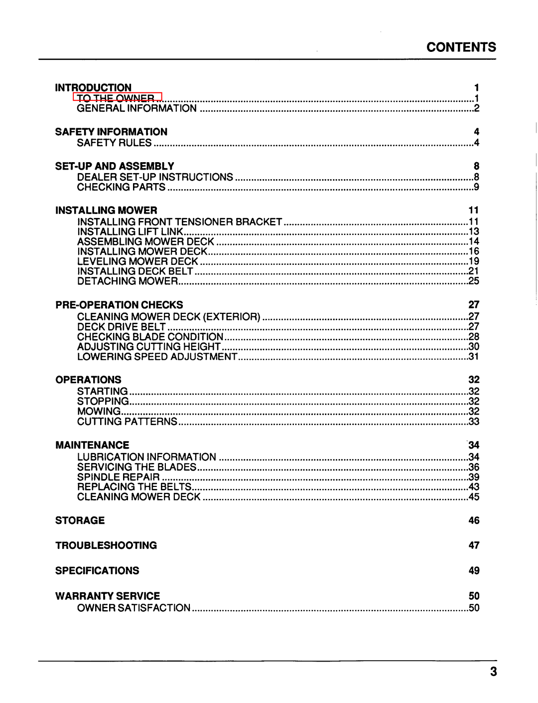 Honda Power Equipment MM52 manual Contents 