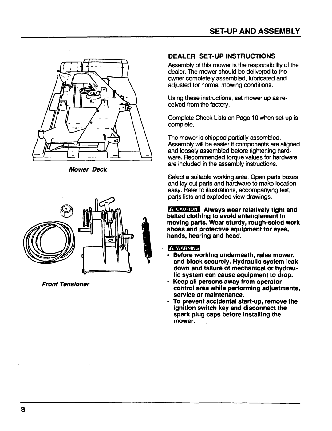 Honda Power Equipment MM52 manual Set-Upand Assembly, Mower Deck Front Tensioner, Dealer Set-Upinstructions 