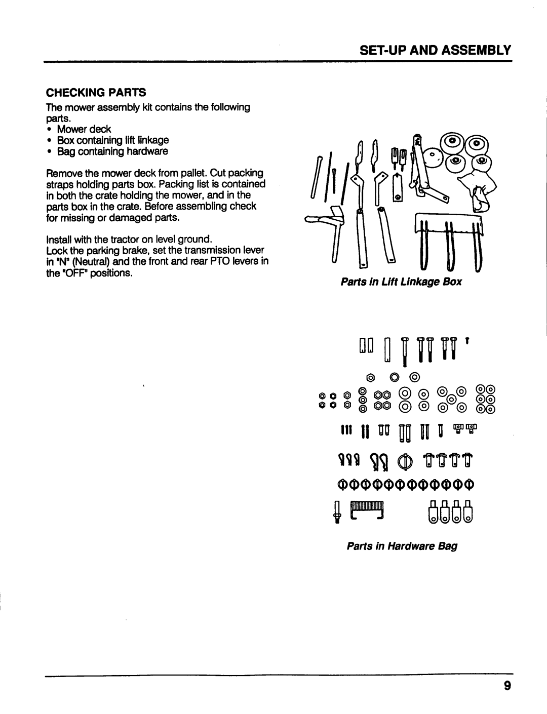 Honda Power Equipment MM52 manual Parts in Lift Linkage Box Parts in Hardware Bag 