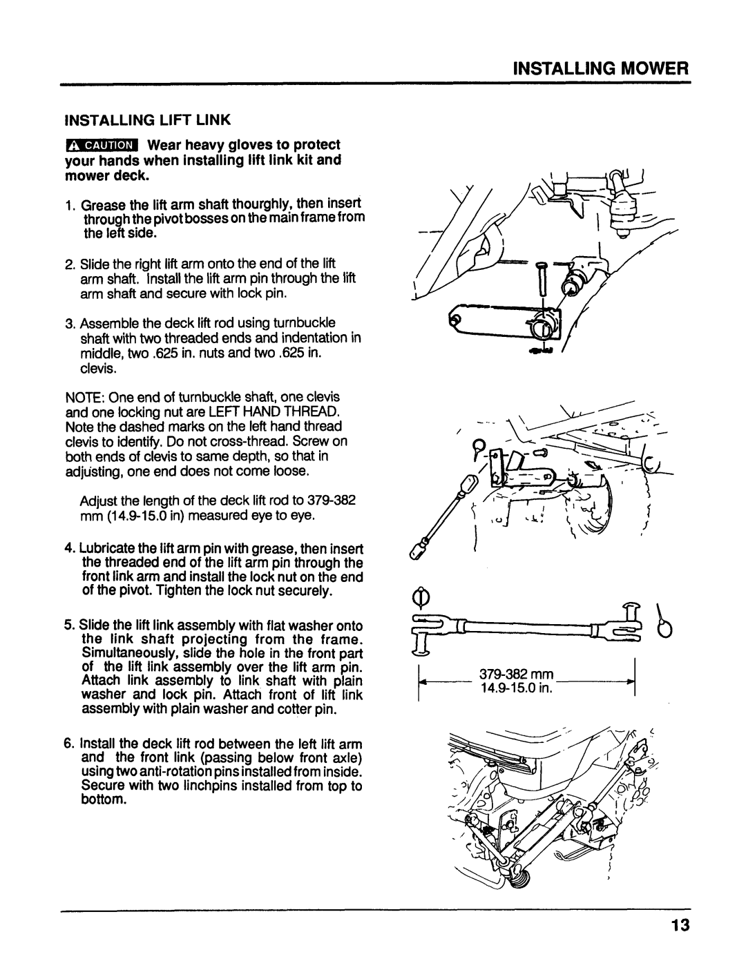 Honda Power Equipment MM52 manual Installing Mower, Installing Lift Link 