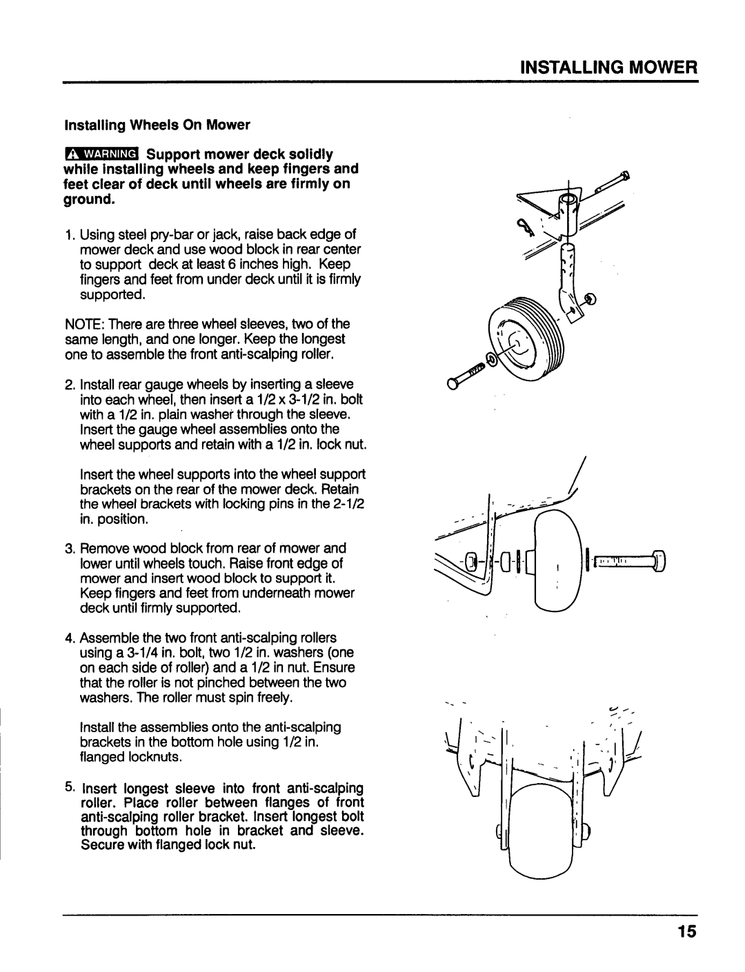 Honda Power Equipment MM52 manual installing Wheels On Mower t, Installing Mower 
