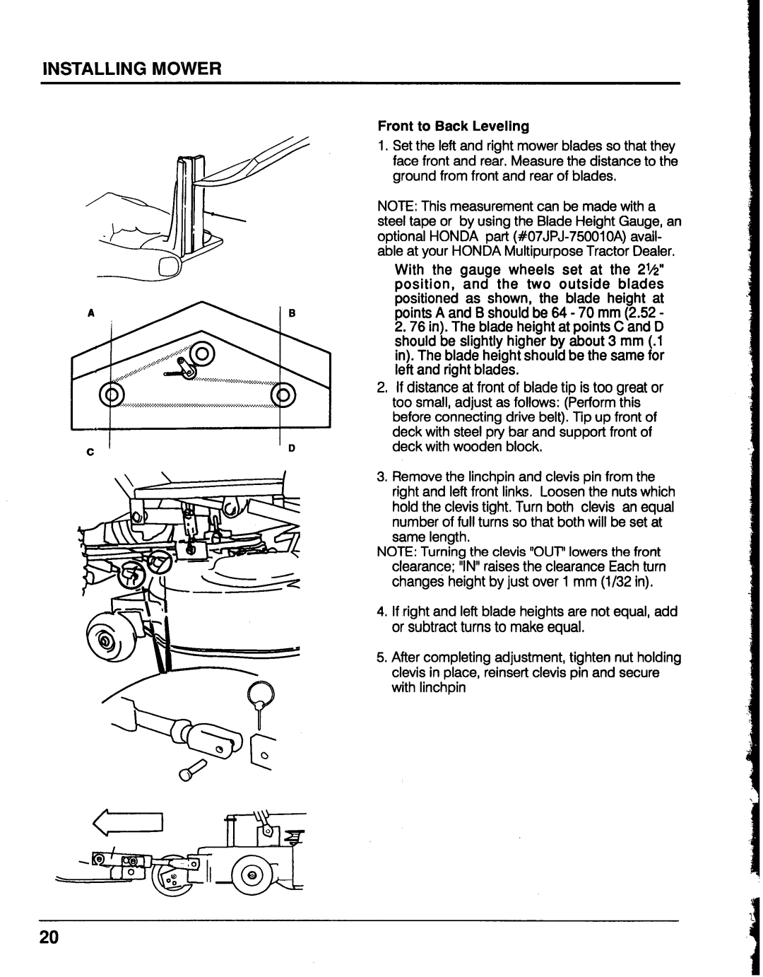 Honda Power Equipment MM52 manual Front to Back Leveling 