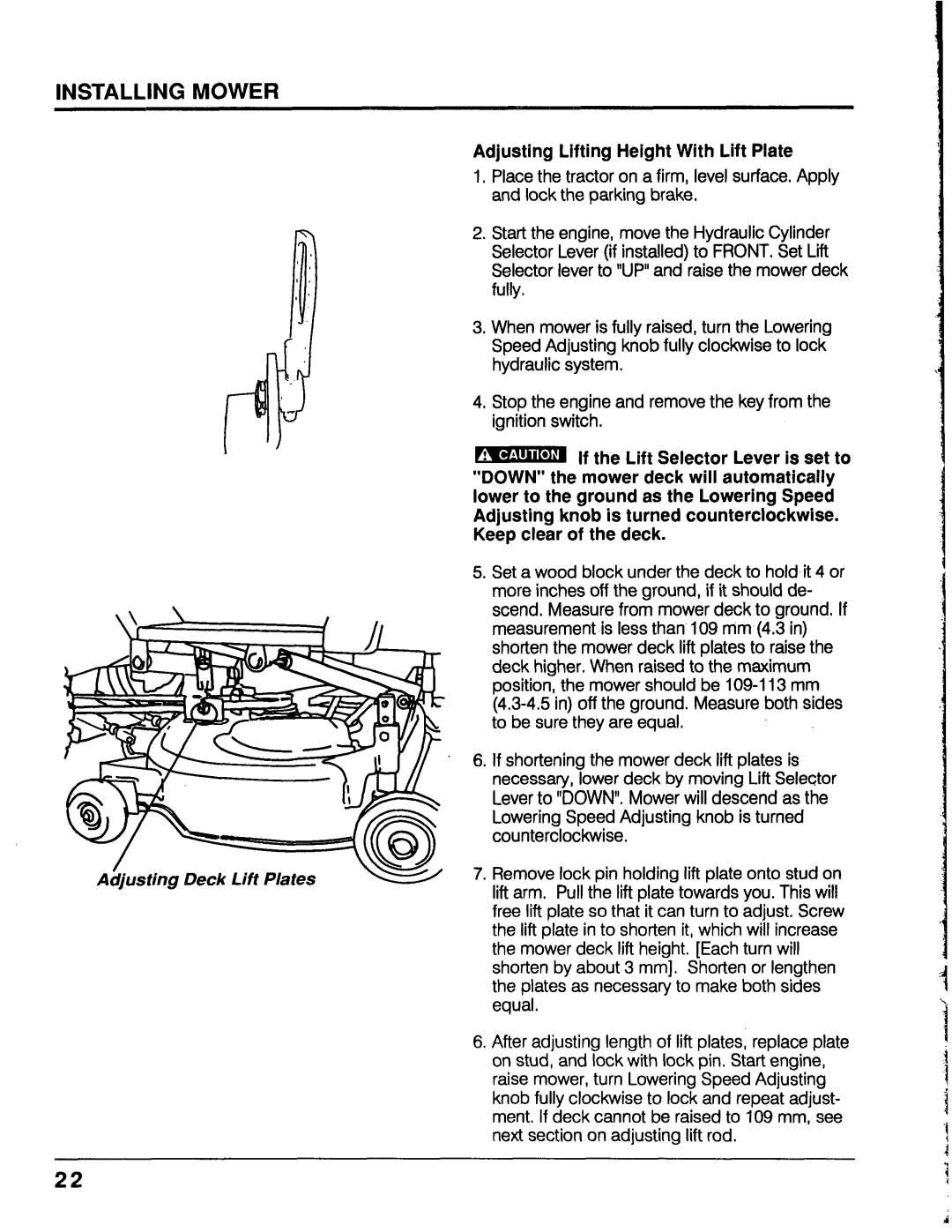 Honda Power Equipment MM52 manual Adjusting Lifting Height With Lift Plate, Installing Mower 
