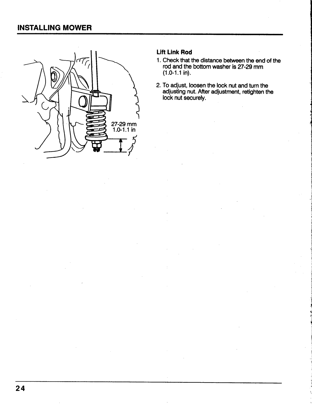Honda Power Equipment MM52 manual Lift Link Rod, Installing Mower 