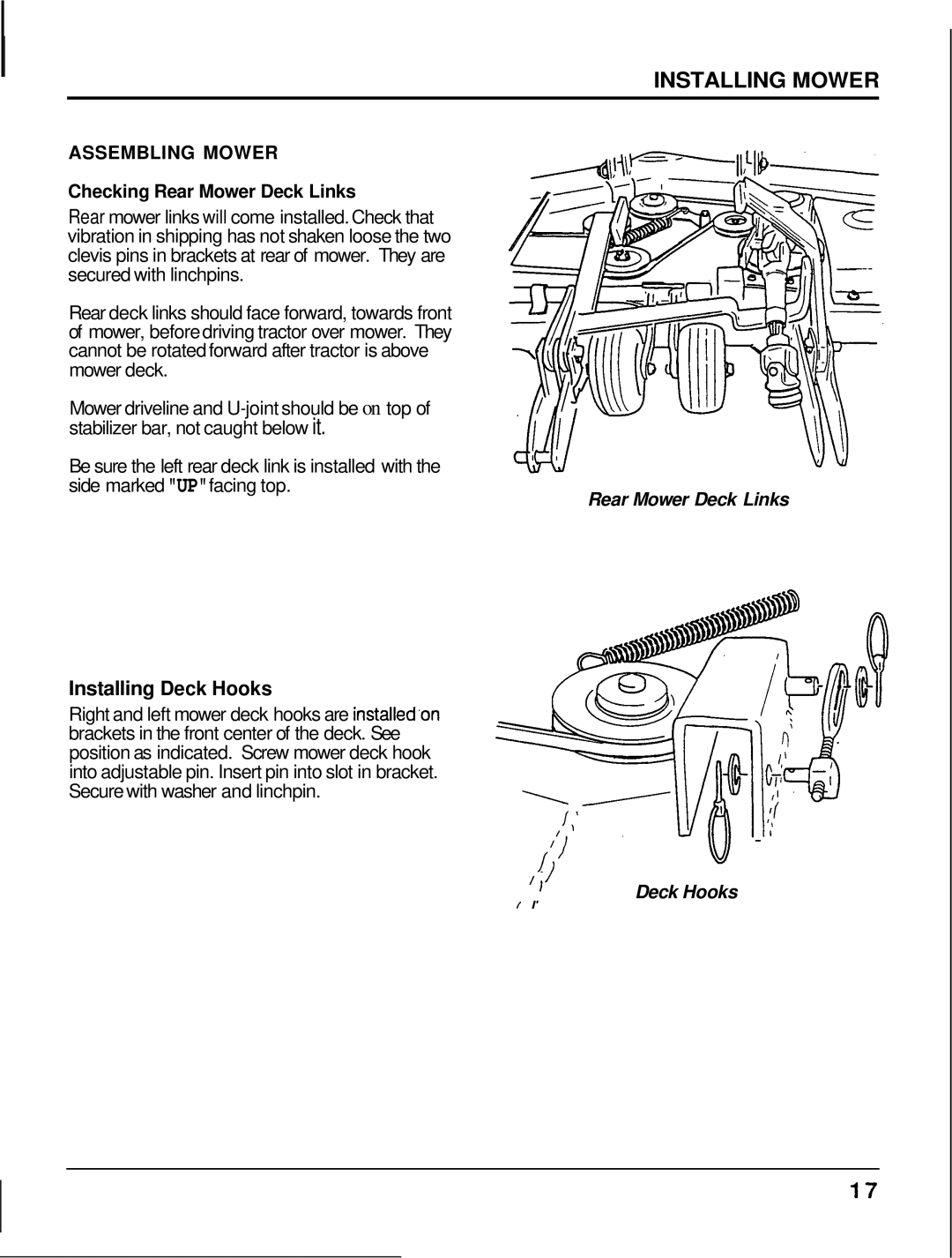 Honda Power Equipment MM60 manual Installing Mower, Installing Deck Hooks 