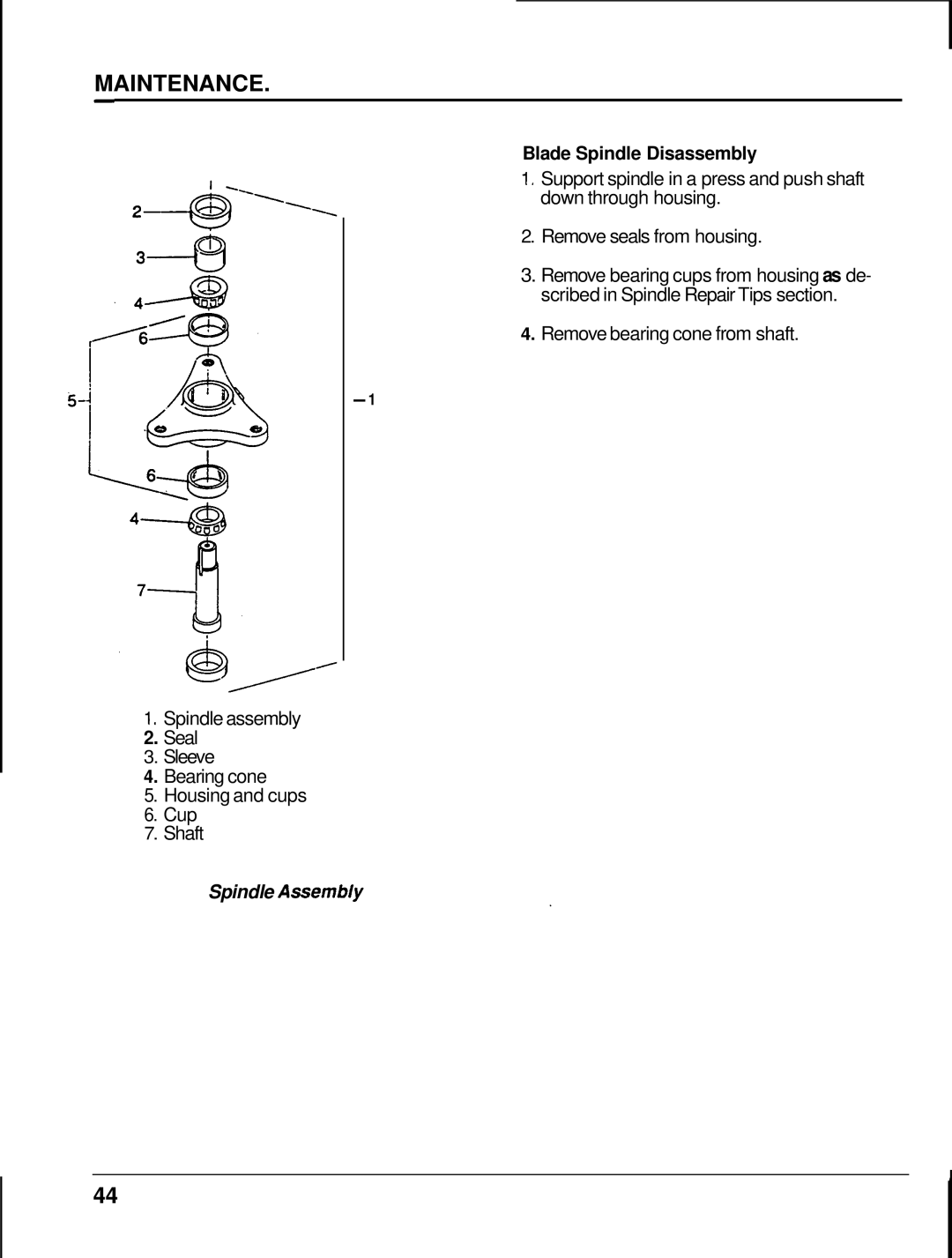 Honda Power Equipment MM60 manual Spindle Assembly, Remove bearing cone from shaft 