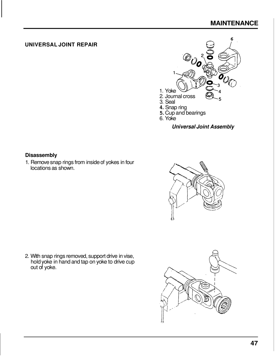 Honda Power Equipment MM60 manual Yoke Journal cross Seal Snap ring Cup and bearings, Universal Joint Assembly 