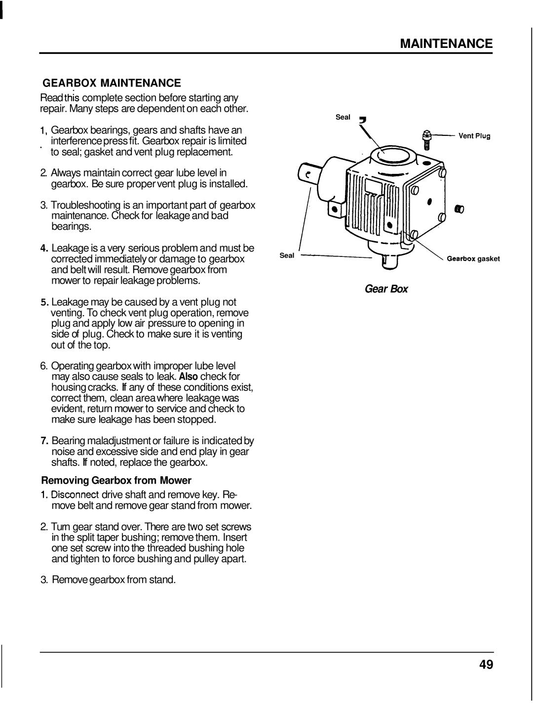 Honda Power Equipment MM60 manual Gearbox Maintenance, Remove gearbox from stand 