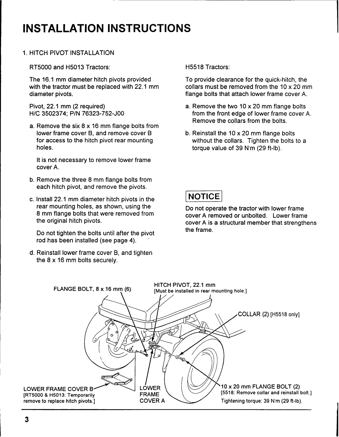 Honda Power Equipment QH5000 manual Installation Instructions, 1NOTICE, Collar 2 l-i5518only 