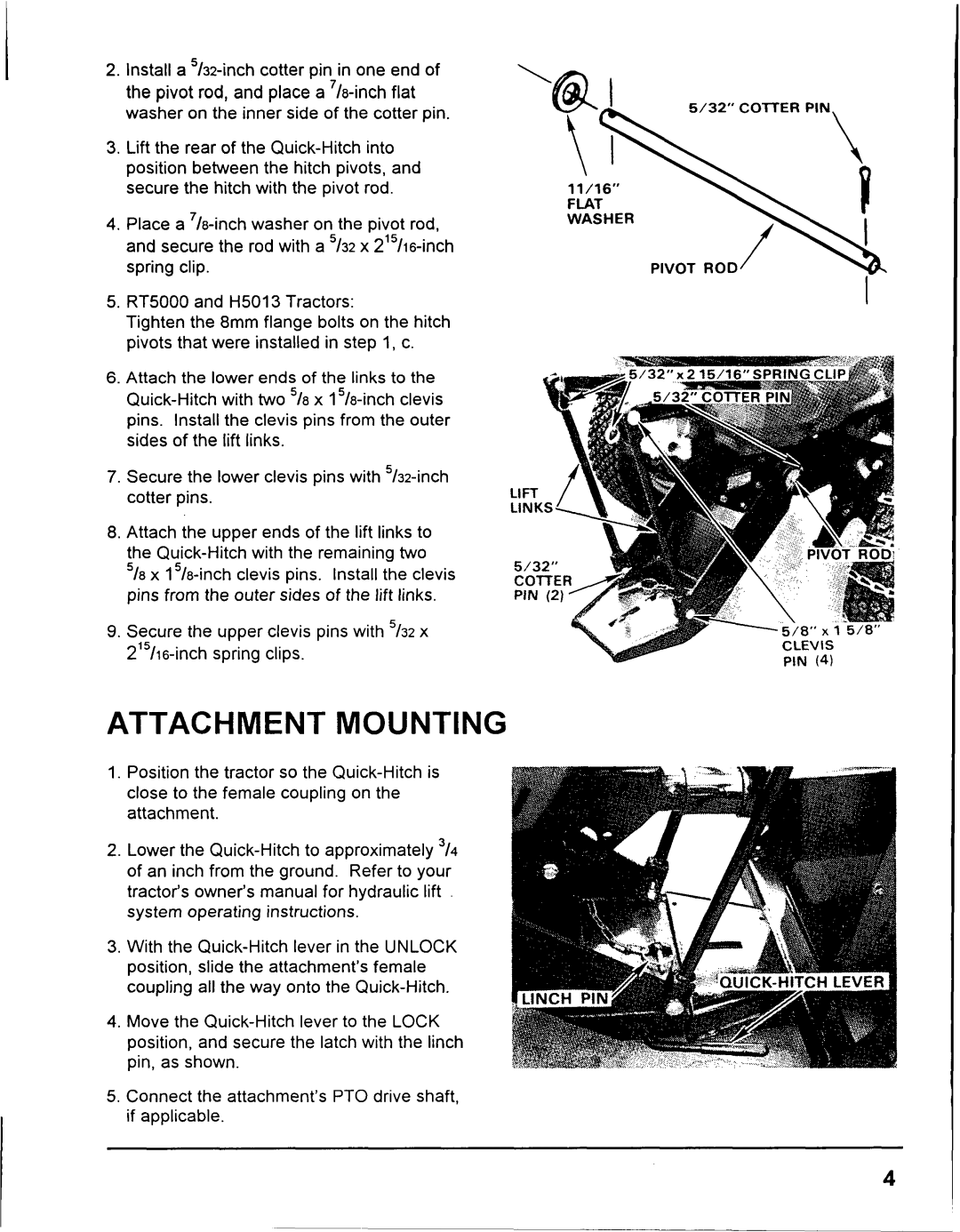 Honda Power Equipment QH5000 manual Attachment Mounting 