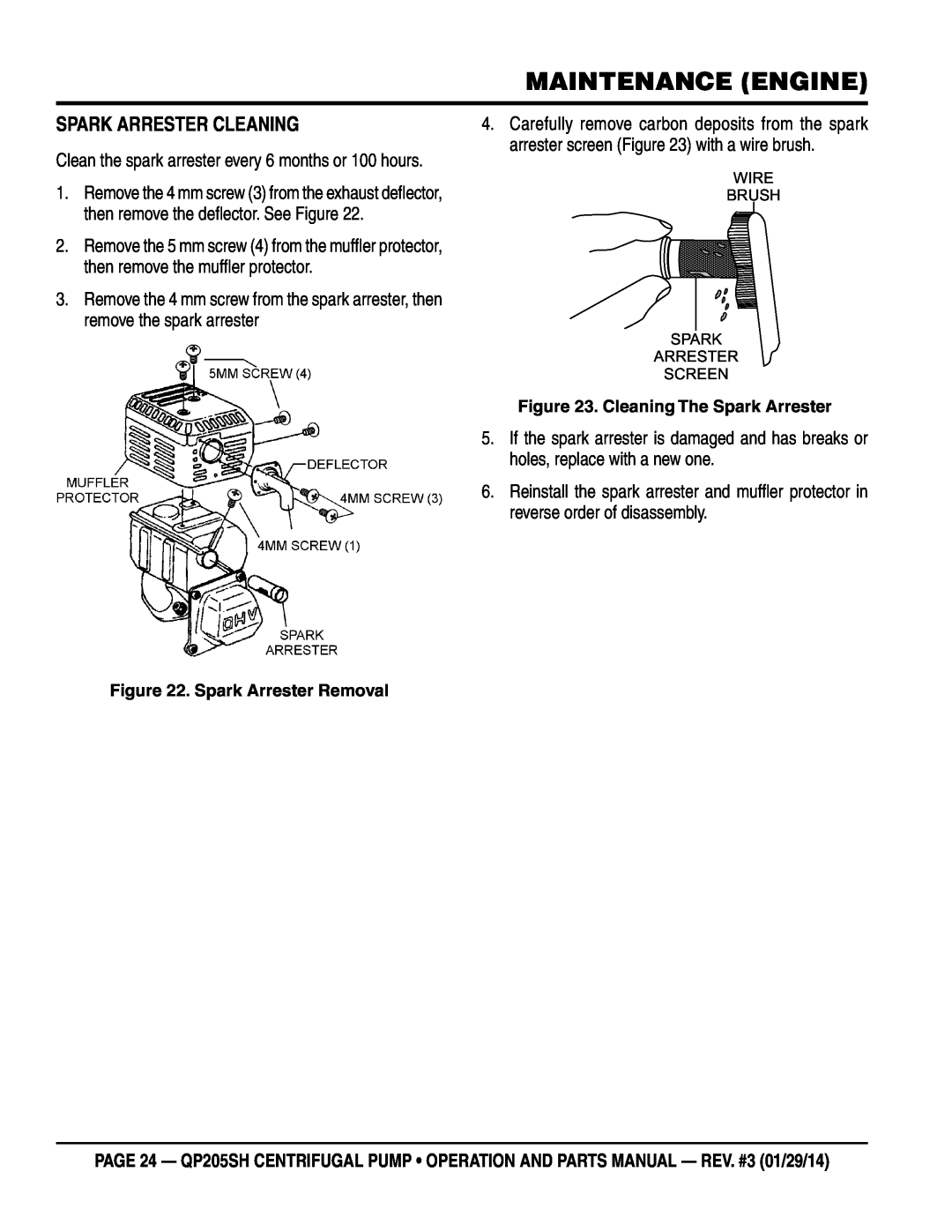 Honda Power Equipment QP205SH manual Spark Arrester Cleaning, Maintenance Engine, Spark Arrester Removal 