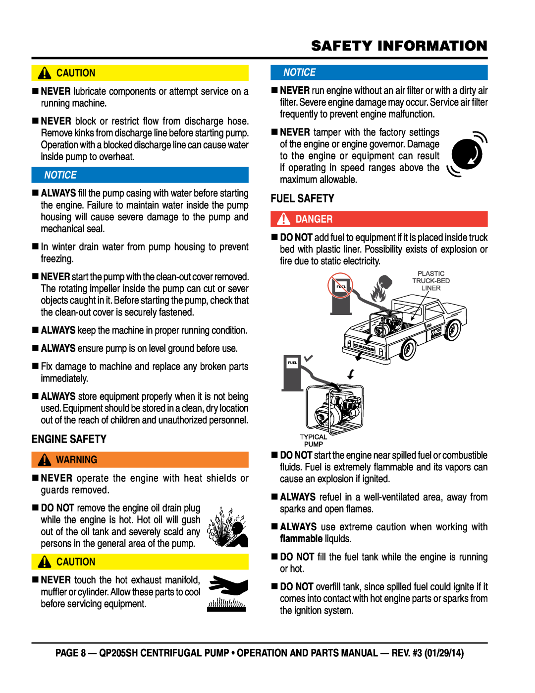 Honda Power Equipment QP205SH manual Engine Safety, Fuel Safety, Safety Information, Danger 