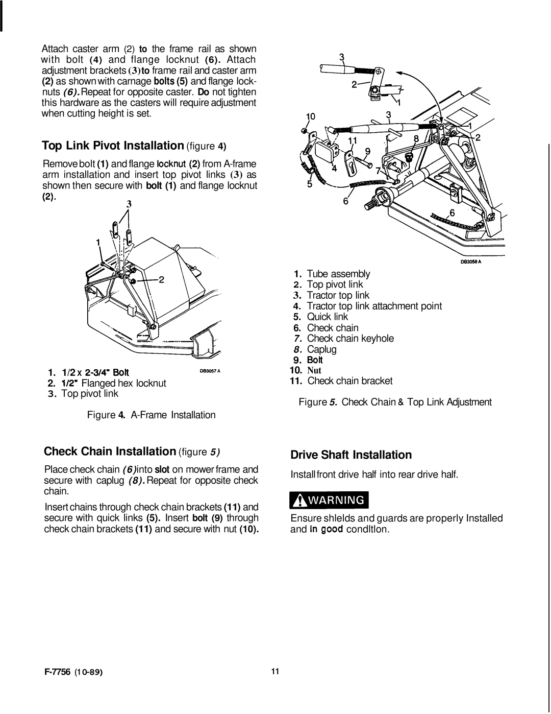 Honda Power Equipment RM752A Top Link Pivot Installation figure, Check Chain Installation figure, Drive Shaft Installation 