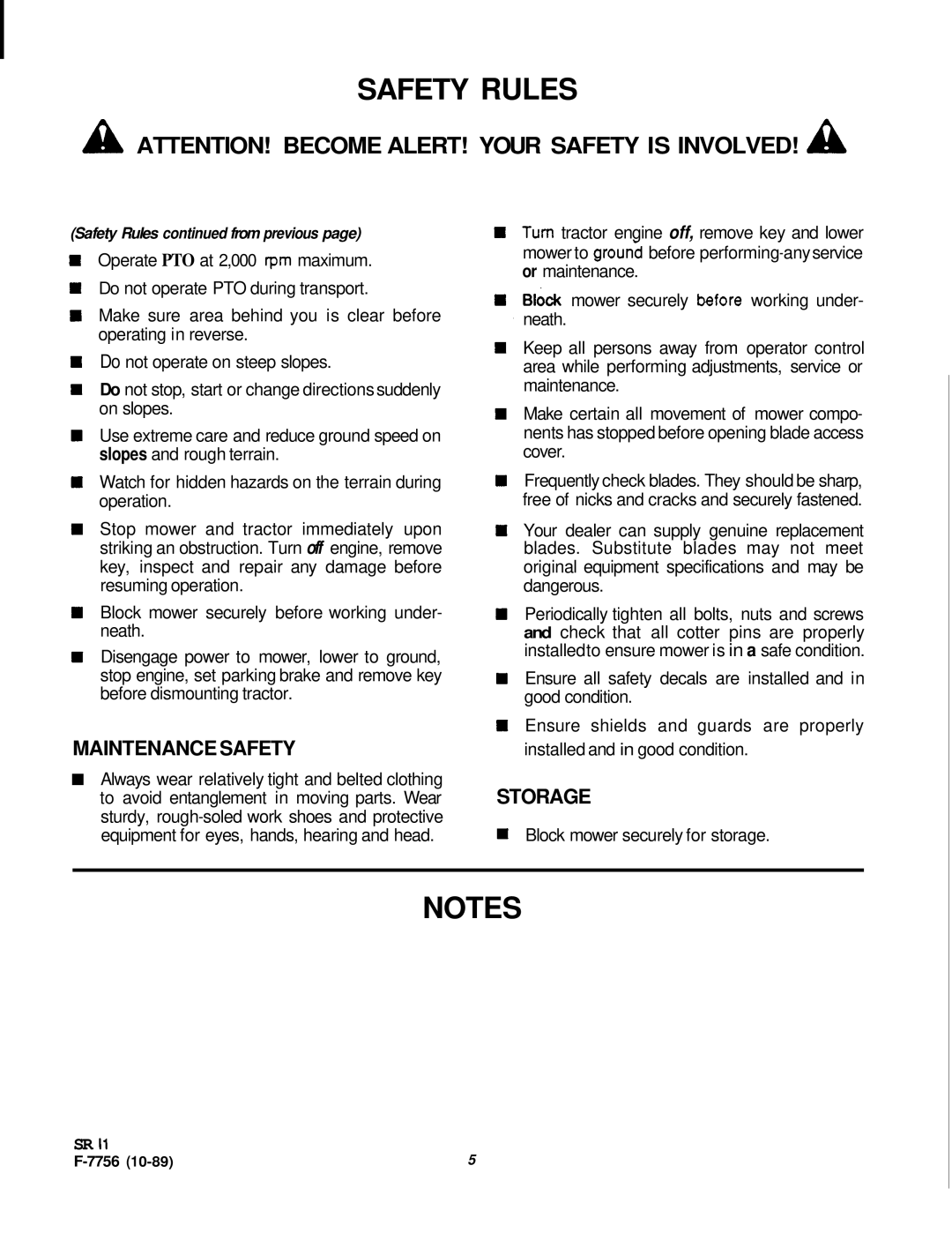 Honda Power Equipment RM752A manual Safety Rules, Maintenance Safety, Storage 