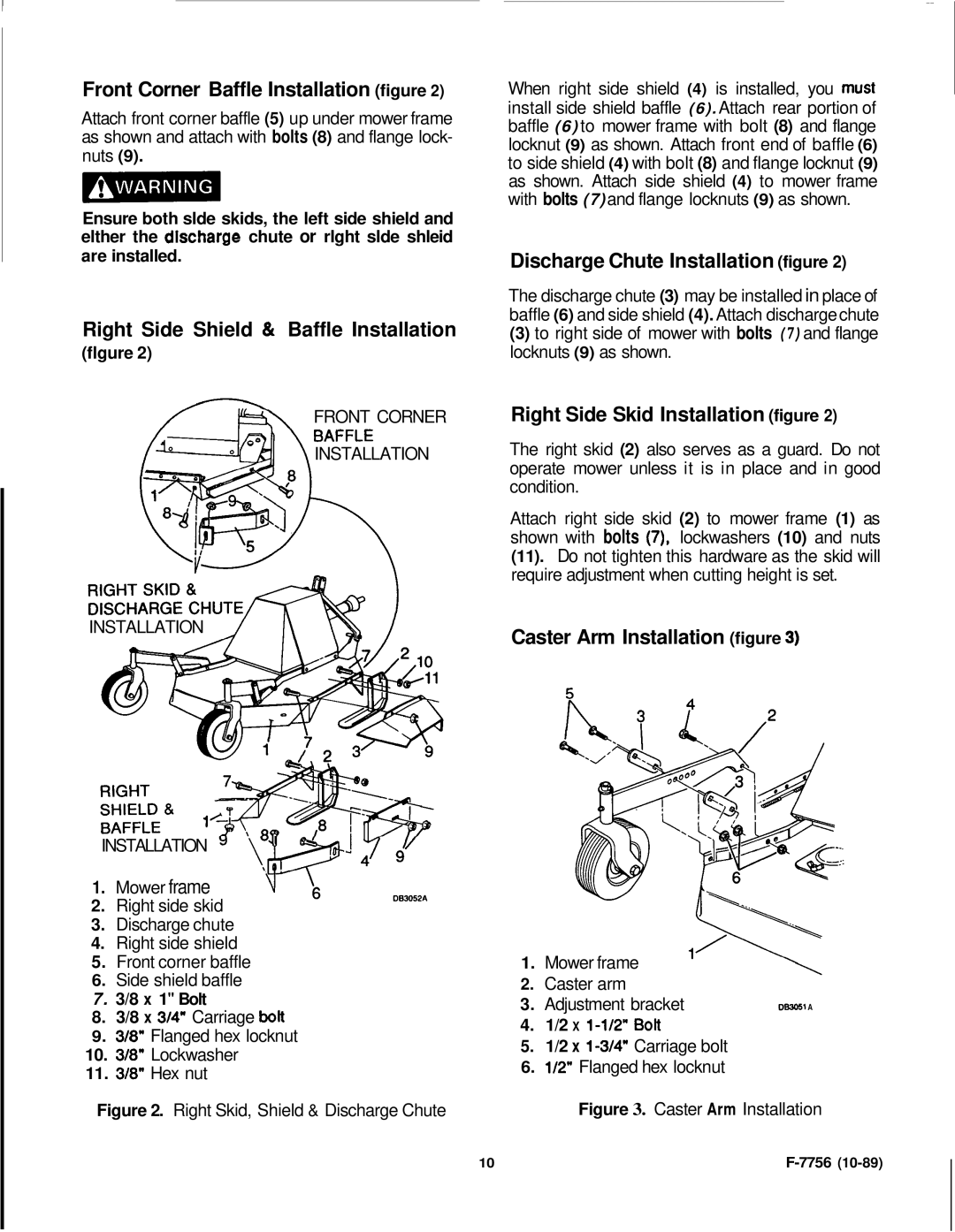 Honda Power Equipment RM752A manual Front Corner Baffle Installation figure, Right Side Shield & Baffle Installation 