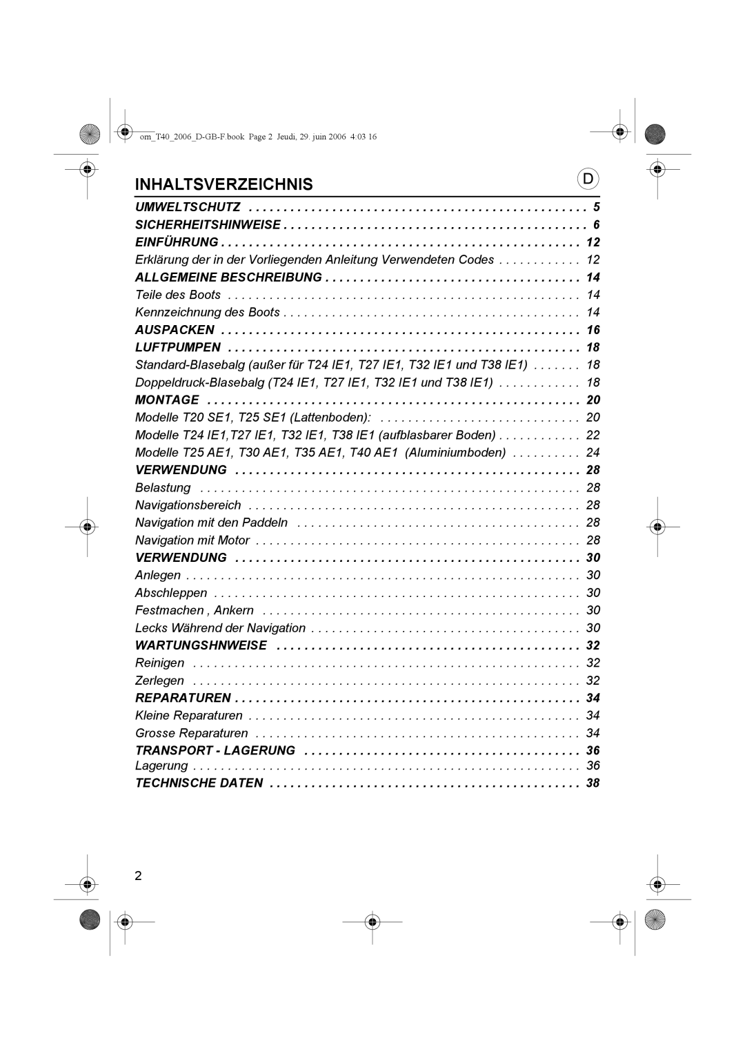 Honda Power Equipment T35, T32, T38, T30, T40, T27, T20, T25, T24 owner manual Inhaltsverzeichnis, Verwendung 