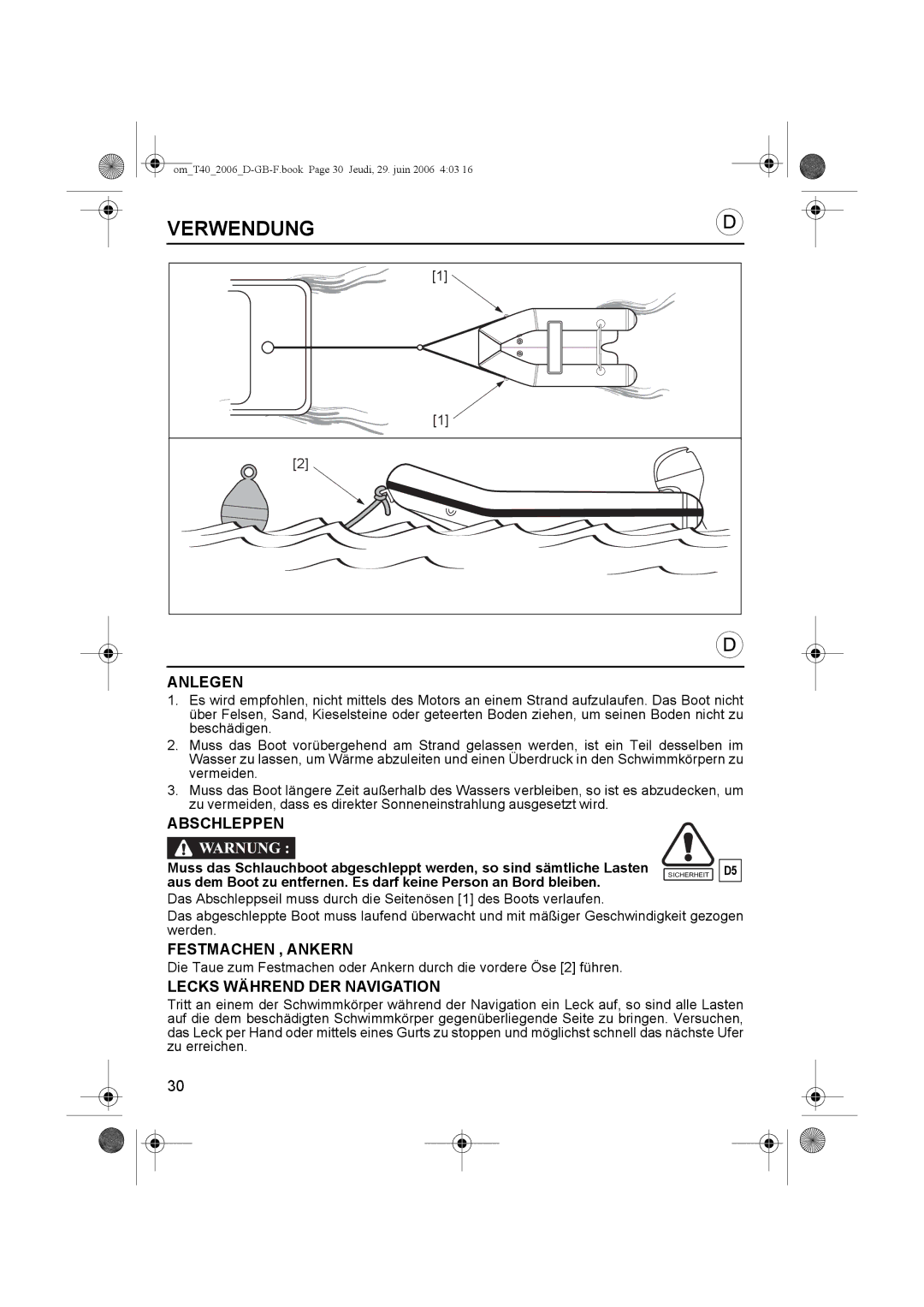 Honda Power Equipment T30, T32, T38, T35, T40, T27, T20 Anlegen, Abschleppen, Festmachen , Ankern, Lecks Während DER Navigation 