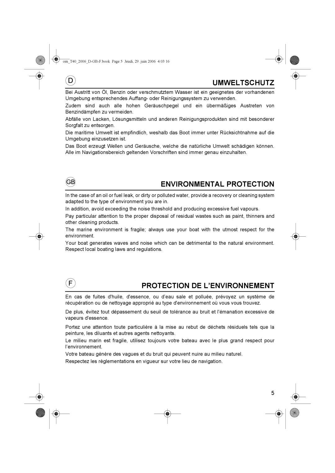 Honda Power Equipment T27, T32, T38, T35, T30, T40, T20 Umweltschutz, Environmental Protection, Protection DE L’ENVIRONNEMENT 