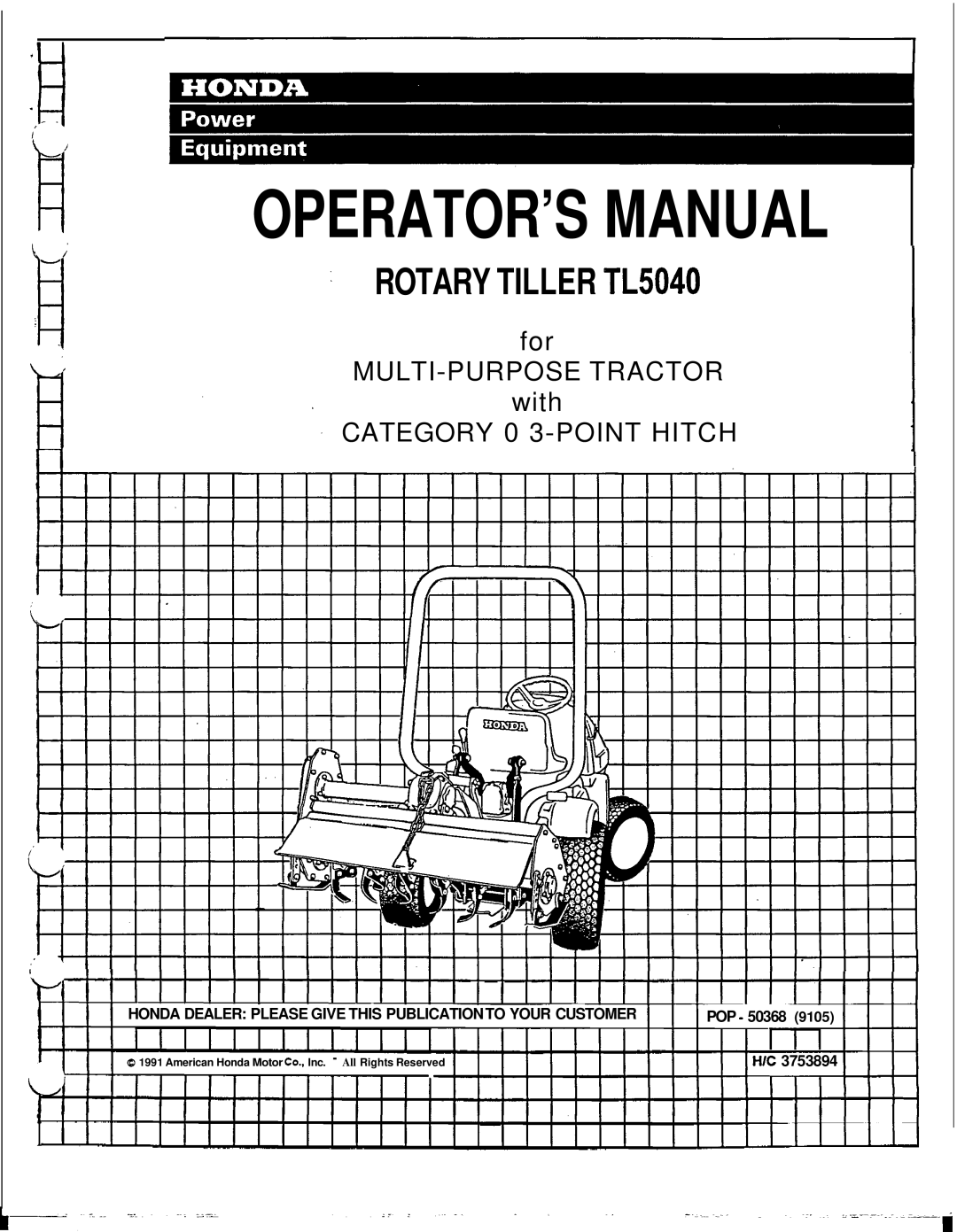 Honda Power Equipment TL5040 manual OPERATOR’S Manual 