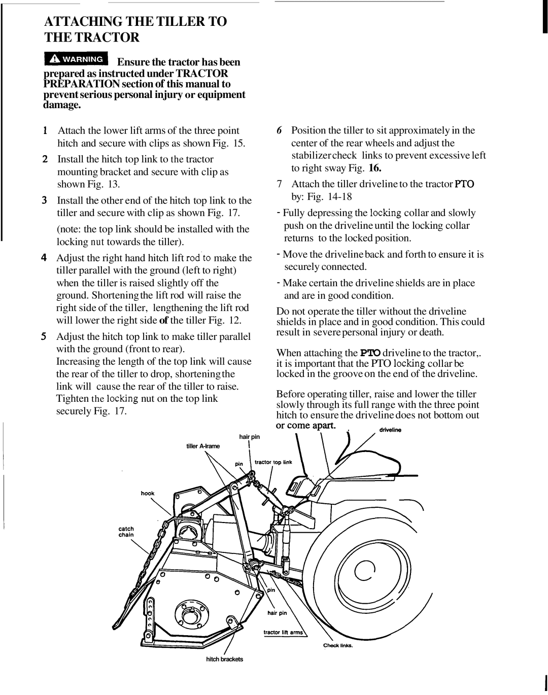 Honda Power Equipment TL5040 manual Attaching the Tiller to the Tractor 