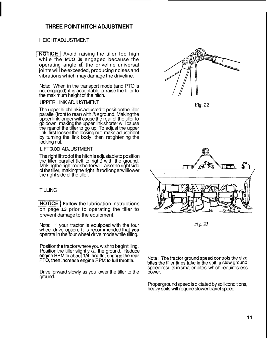 Honda Power Equipment TL5040 manual Three Point Hitch Adjustment 