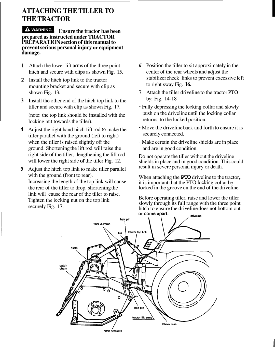 Honda Power Equipment TL5040 manual Attaching The Tiller To The Tractor 