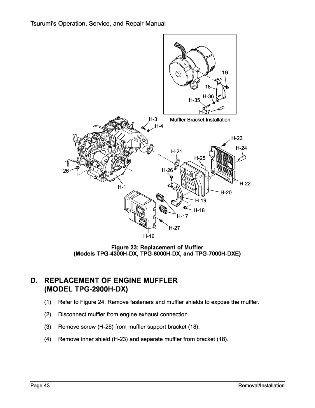 Honda Power Equipment TPG-6000H-DX, TPG-2900H-DX Tsurumi’s Operation, Service, and Repair Manual, Replacement of Muffler 