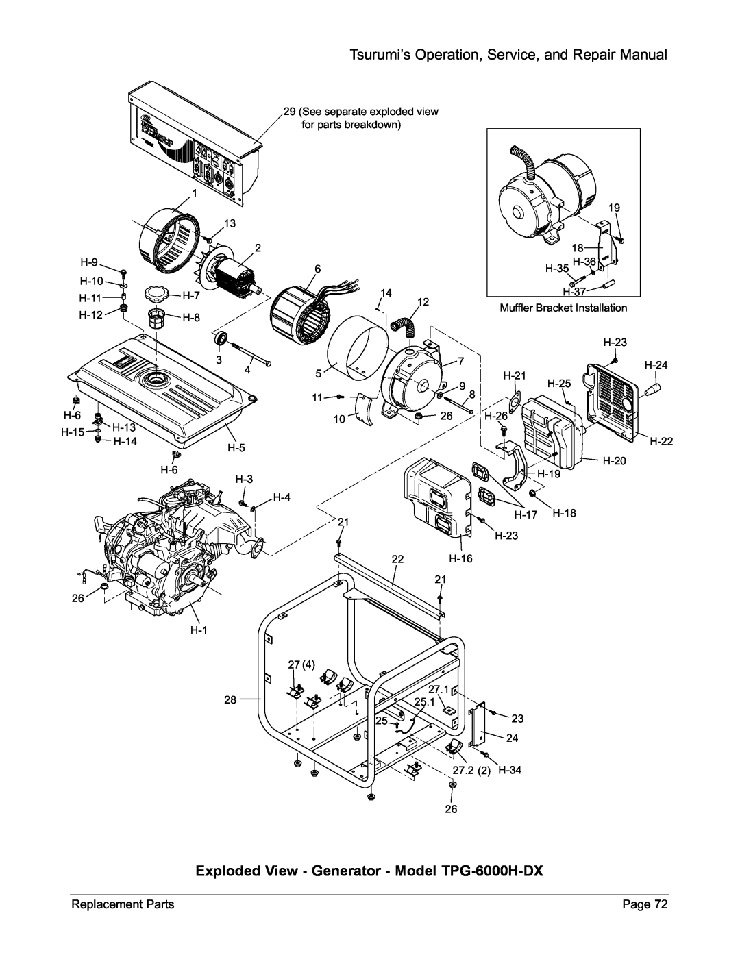 Honda Power Equipment TPG-4300H-DX, TPG-2900H-DX, TPG-7000H-DXE manual Tsurumi’s Operation, Service, and Repair Manual 