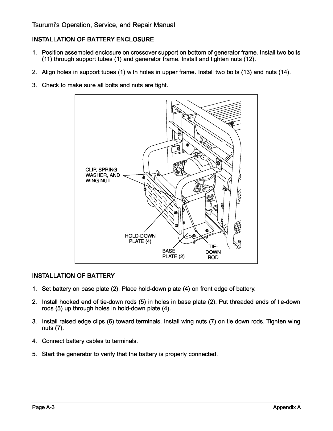 Honda Power Equipment TPG-6000H-DX Tsurumi’s Operation, Service, and Repair Manual, Installation Of Battery Enclosure 