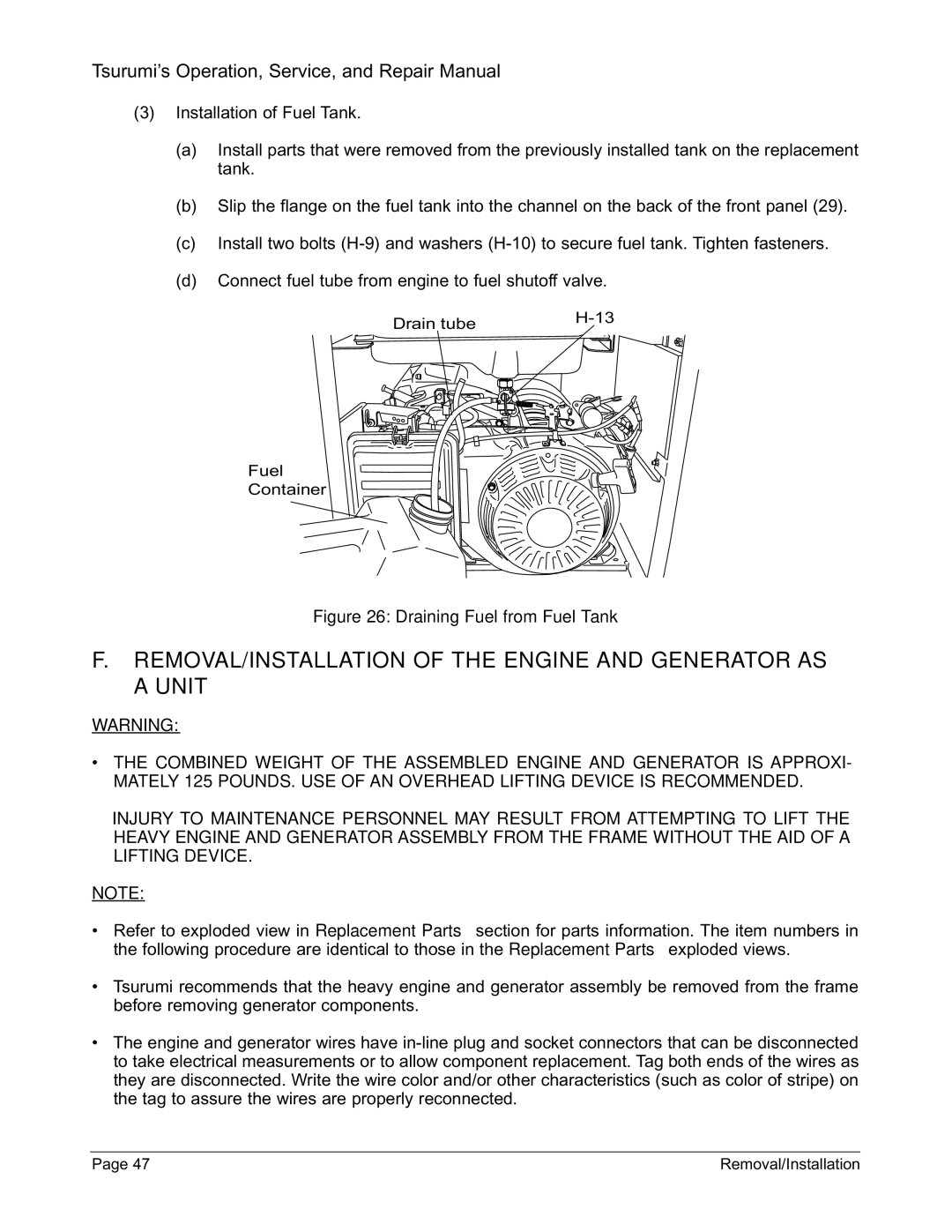 Honda Power Equipment TPG-6000H-DX, TPG-2900H-DX, TPG-7000H-DXE REMOVAL/INSTALLATION of the Engine and Generator AS a Unit 