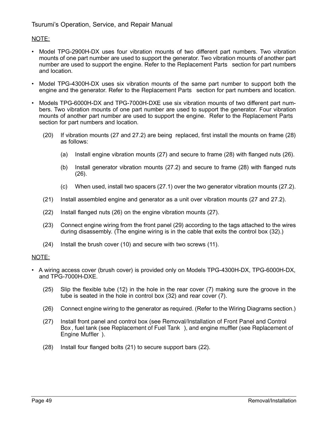 Honda Power Equipment TPG-2900H-DX, TPG-7000H-DXE, TPG-6000H-DX manual Tsurumi’s Operation, Service, and Repair Manual 