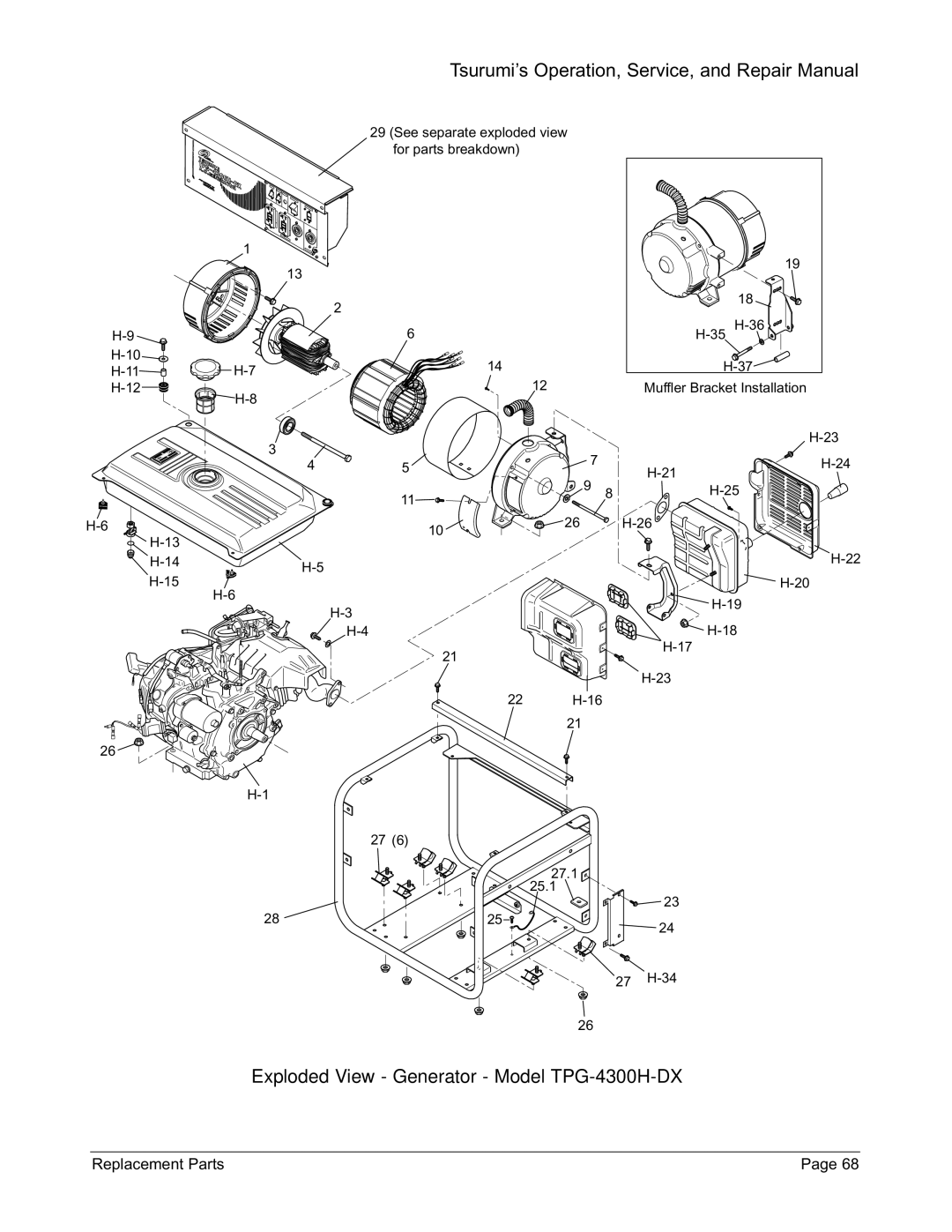 Honda Power Equipment TPG-2900H-DX, TPG-7000H-DXE, TPG-6000H-DX manual Exploded View Generator Model TPG-4300H-DX 