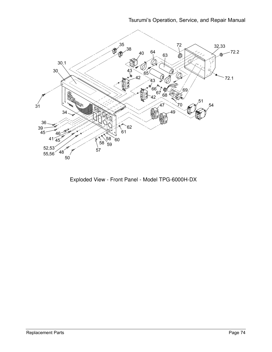 Honda Power Equipment TPG-7000H-DXE, TPG-2900H-DX, TPG-4300H-DX manual Exploded View Front Panel Model TPG-6000H-DX 