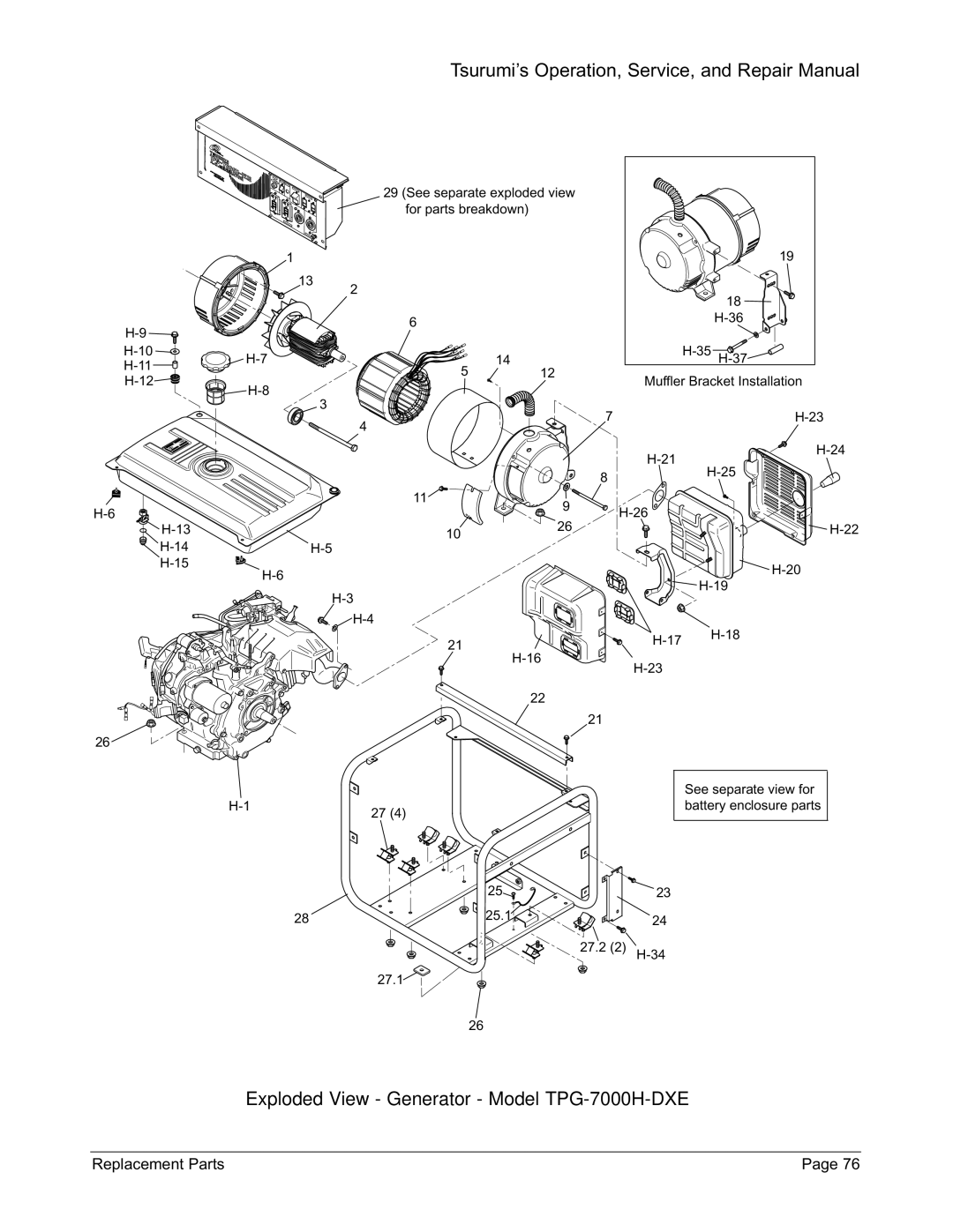 Honda Power Equipment TPG-4300H-DX, TPG-2900H-DX, TPG-6000H-DX manual Exploded View Generator Model TPG-7000H-DXE 