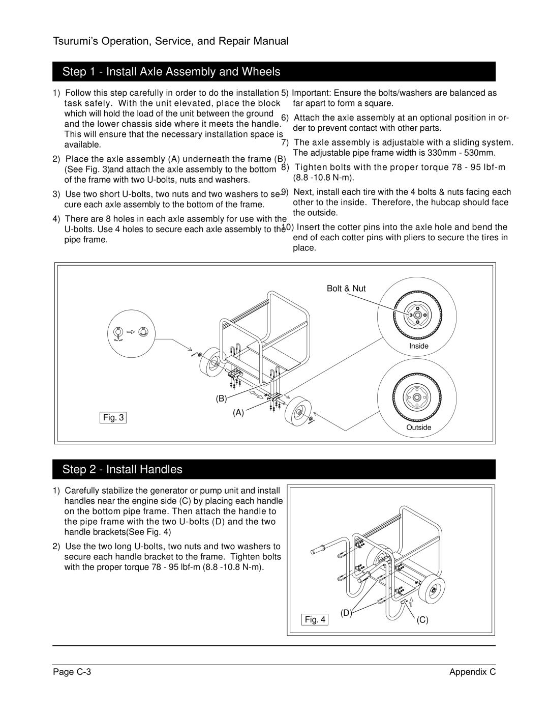 Honda Power Equipment TPG-2900H-DX, TPG-7000H-DXE, TPG-6000H-DX, TPG-4300H-DX manual Install Axle Assembly and Wheels 