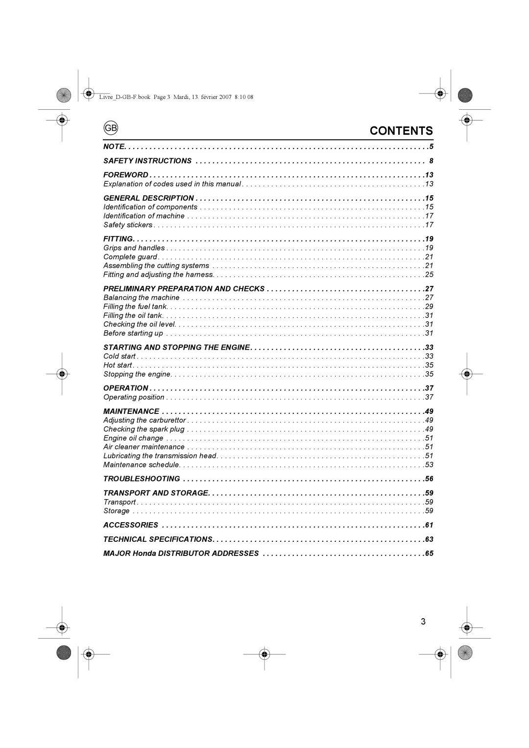 Honda Power Equipment UMK435E owner manual Contents 