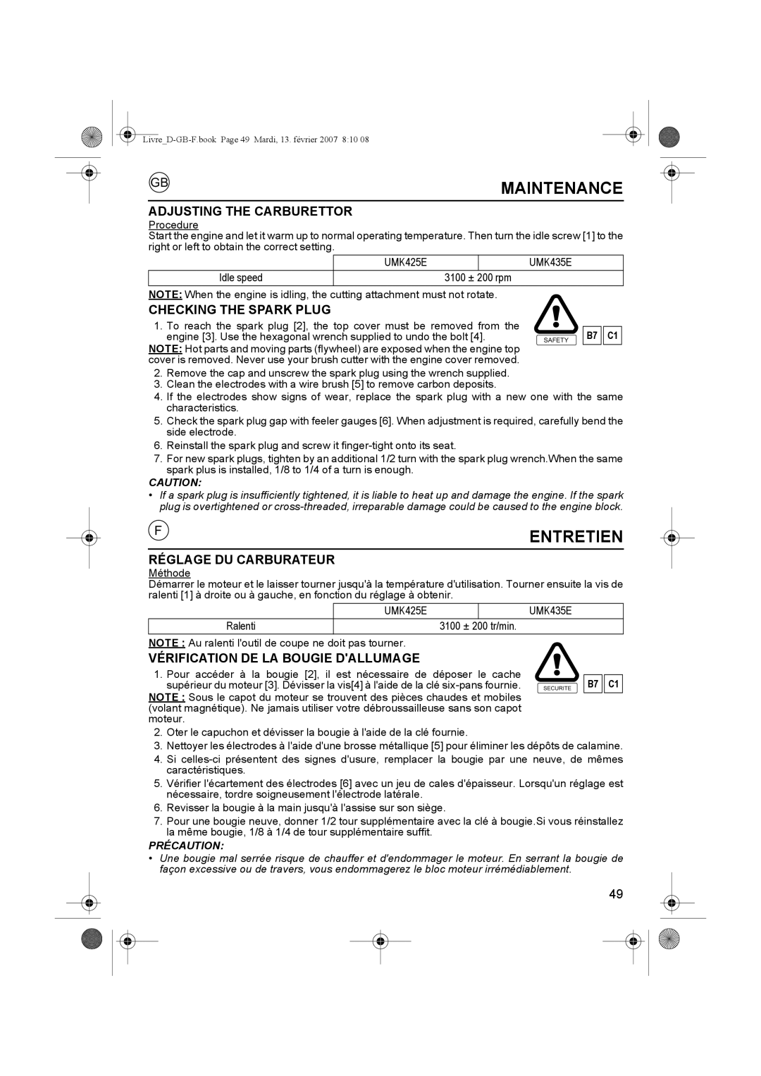 Honda Power Equipment UMK435E owner manual Maintenance, Entretien 