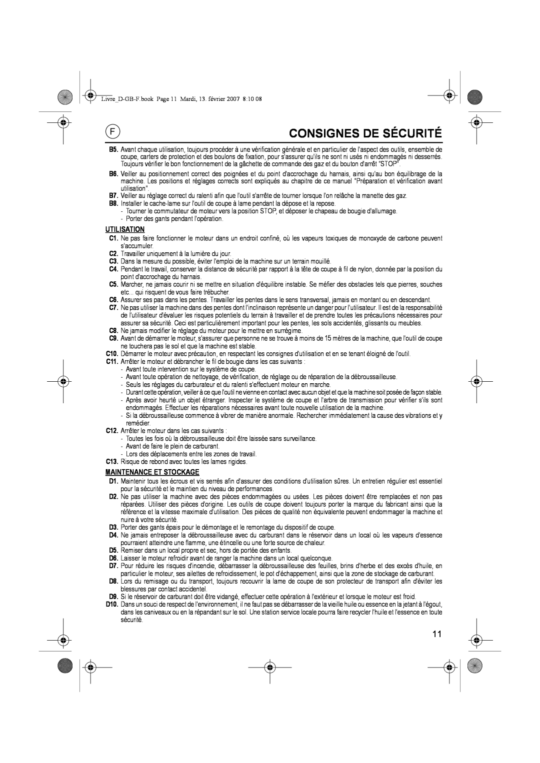 Honda Power Equipment UMK435E owner manual Consignes De Sécurité, Utilisation, Maintenance Et Stockage 
