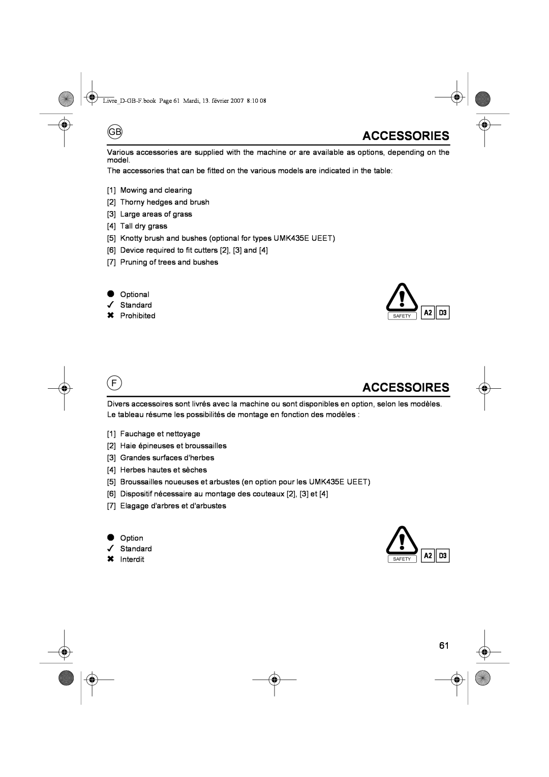 Honda Power Equipment UMK435E owner manual Accessories, Accessoires, A2 D3 