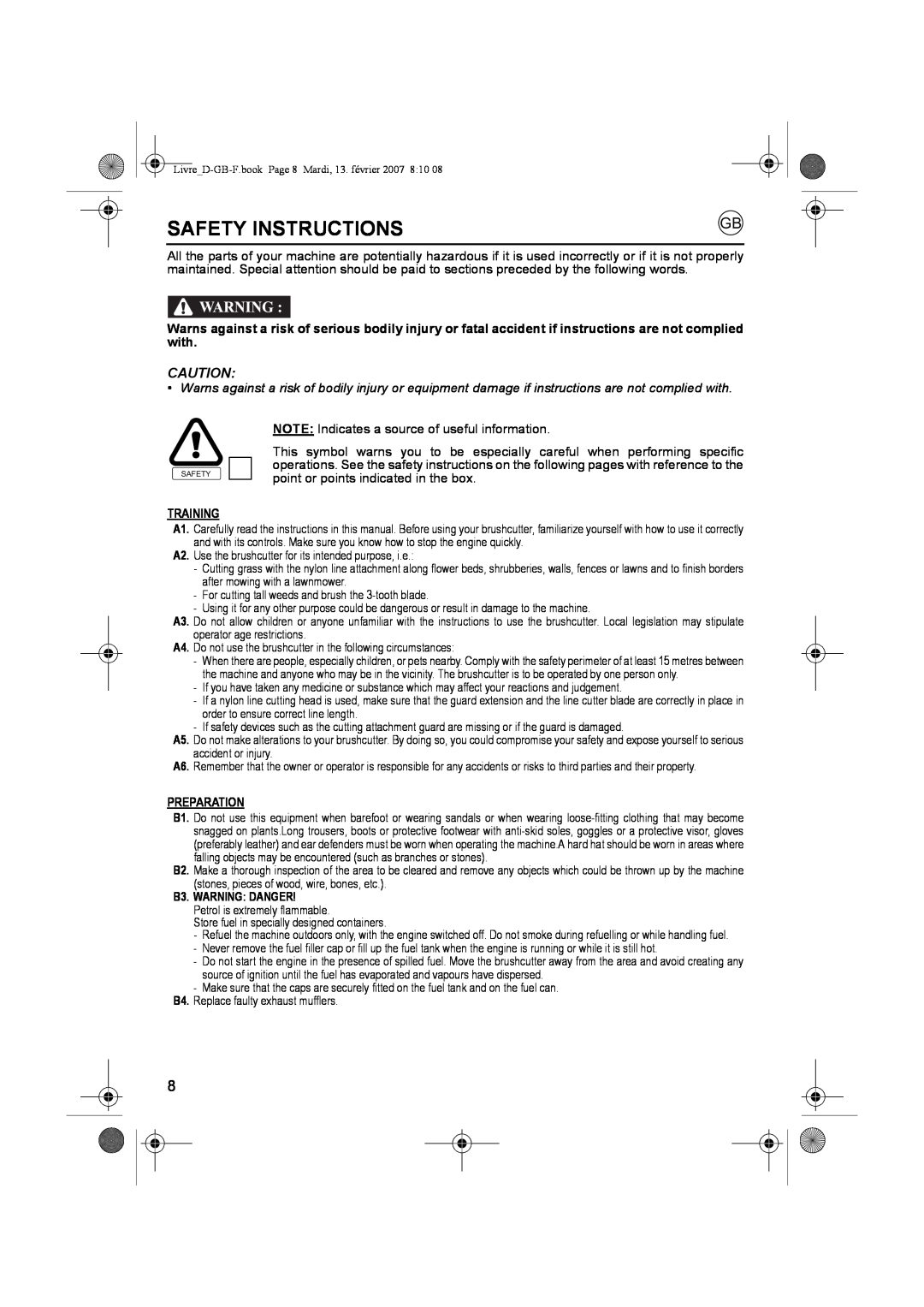 Honda Power Equipment UMK435E owner manual Safety Instructions, Training, Preparation, B3. WARNING DANGER 
