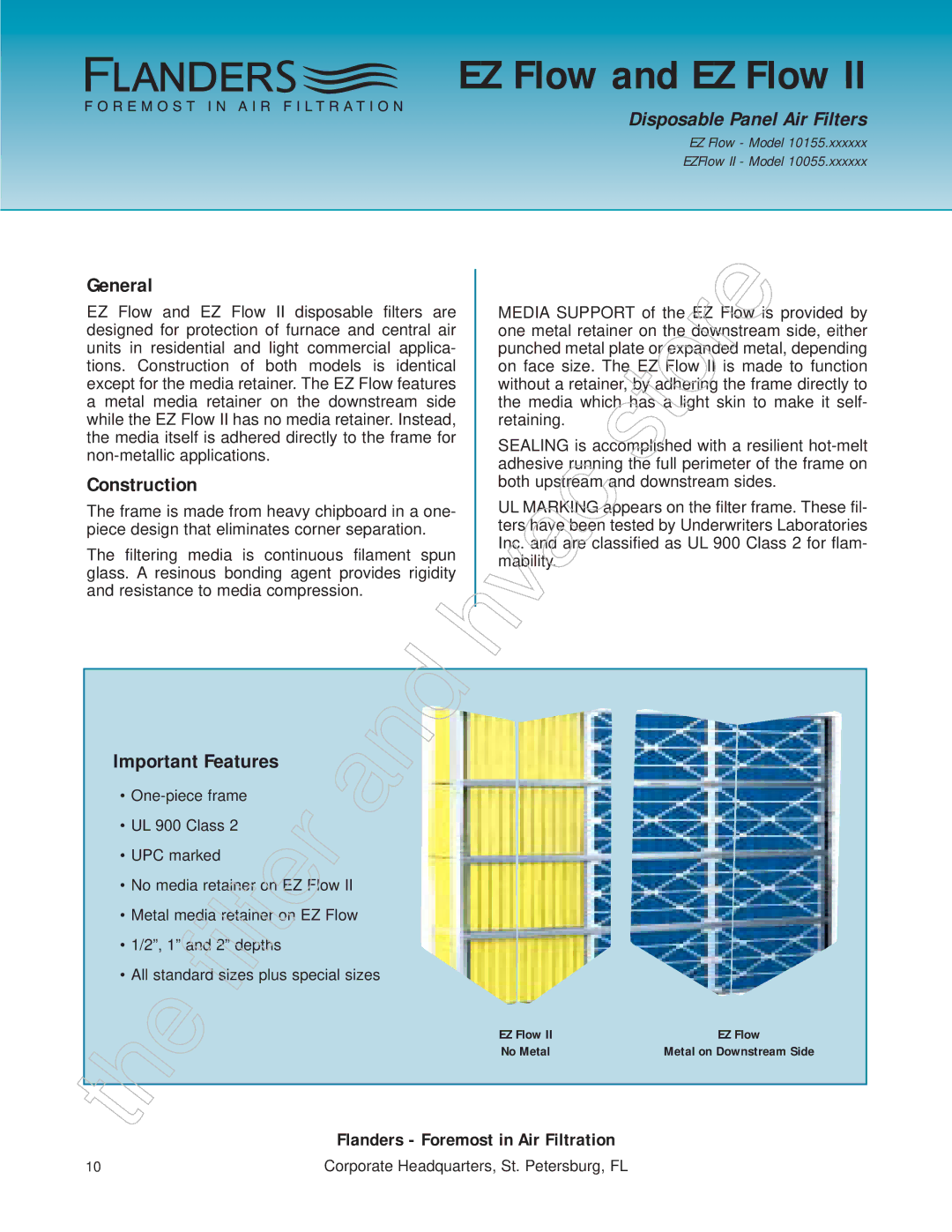 Honeywell 11255 manual EZ Flow and EZ Flow, Disposable Panel Air Filters 