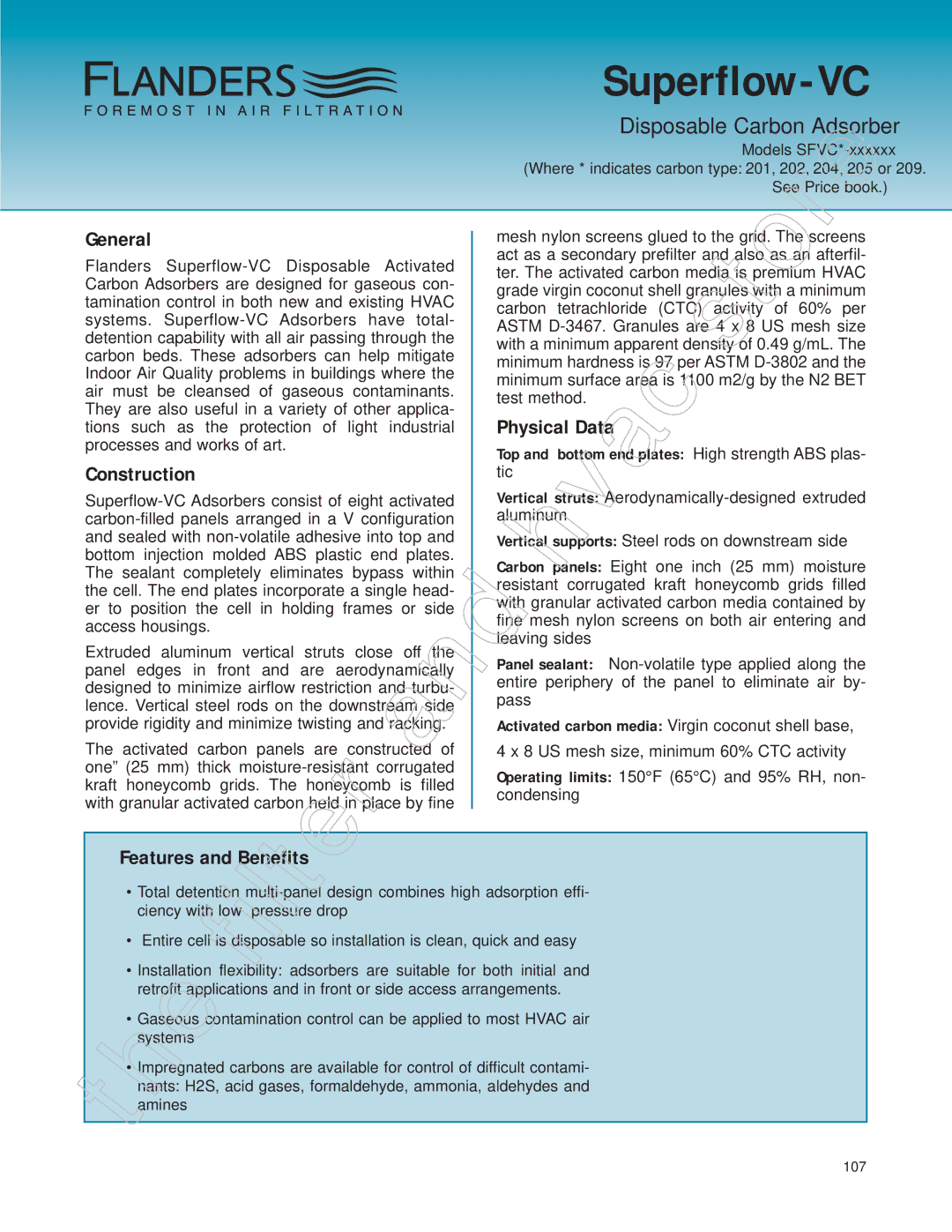 Honeywell 11255 manual Superflow-VC, Disposable Carbon Adsorber, Features and Ben fi s 