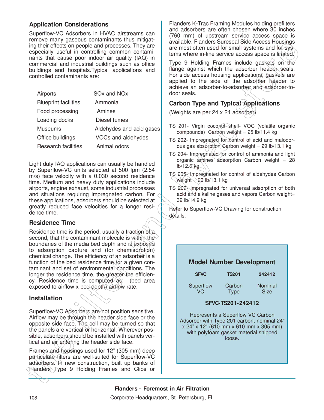 Honeywell 11255 Application Considerations, Residence Time, Carbon Type and Typical Applica ions, Model Number Development 