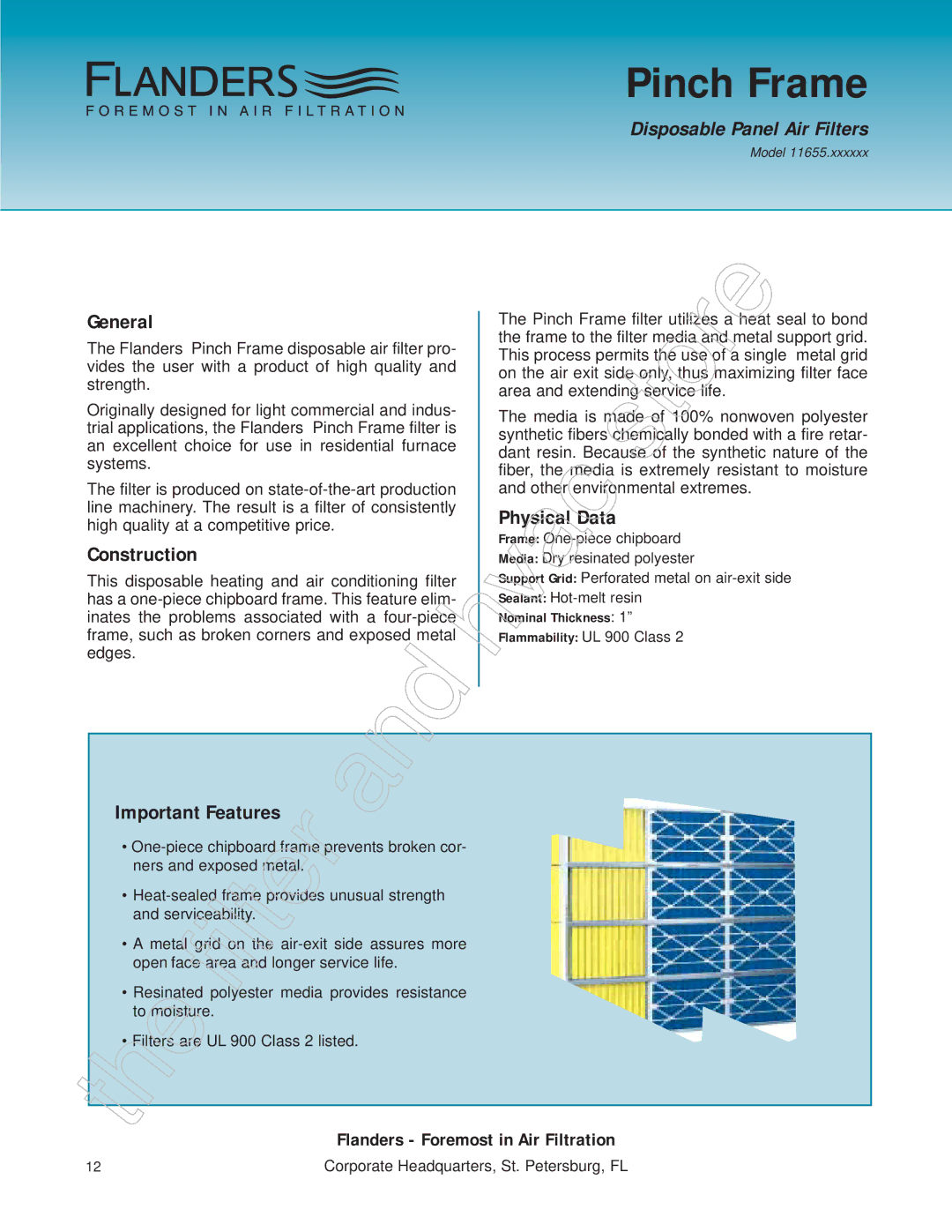 Honeywell 11255 manual Pinch Frame, Physical Data 