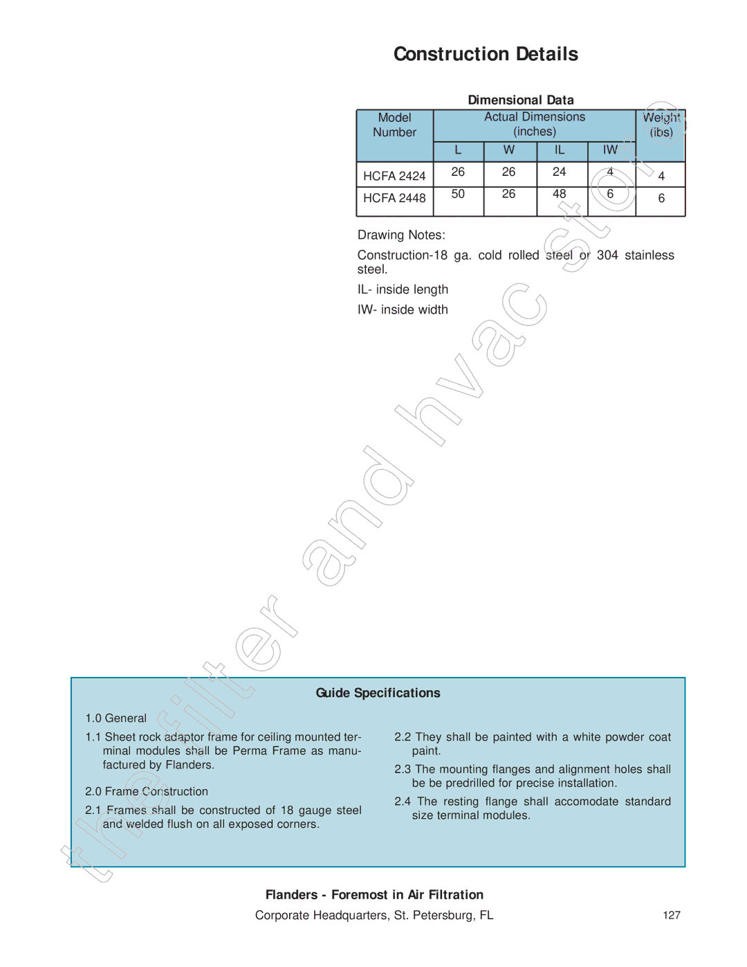 Honeywell 11255 manual Dimensional Data, Frame Construction 