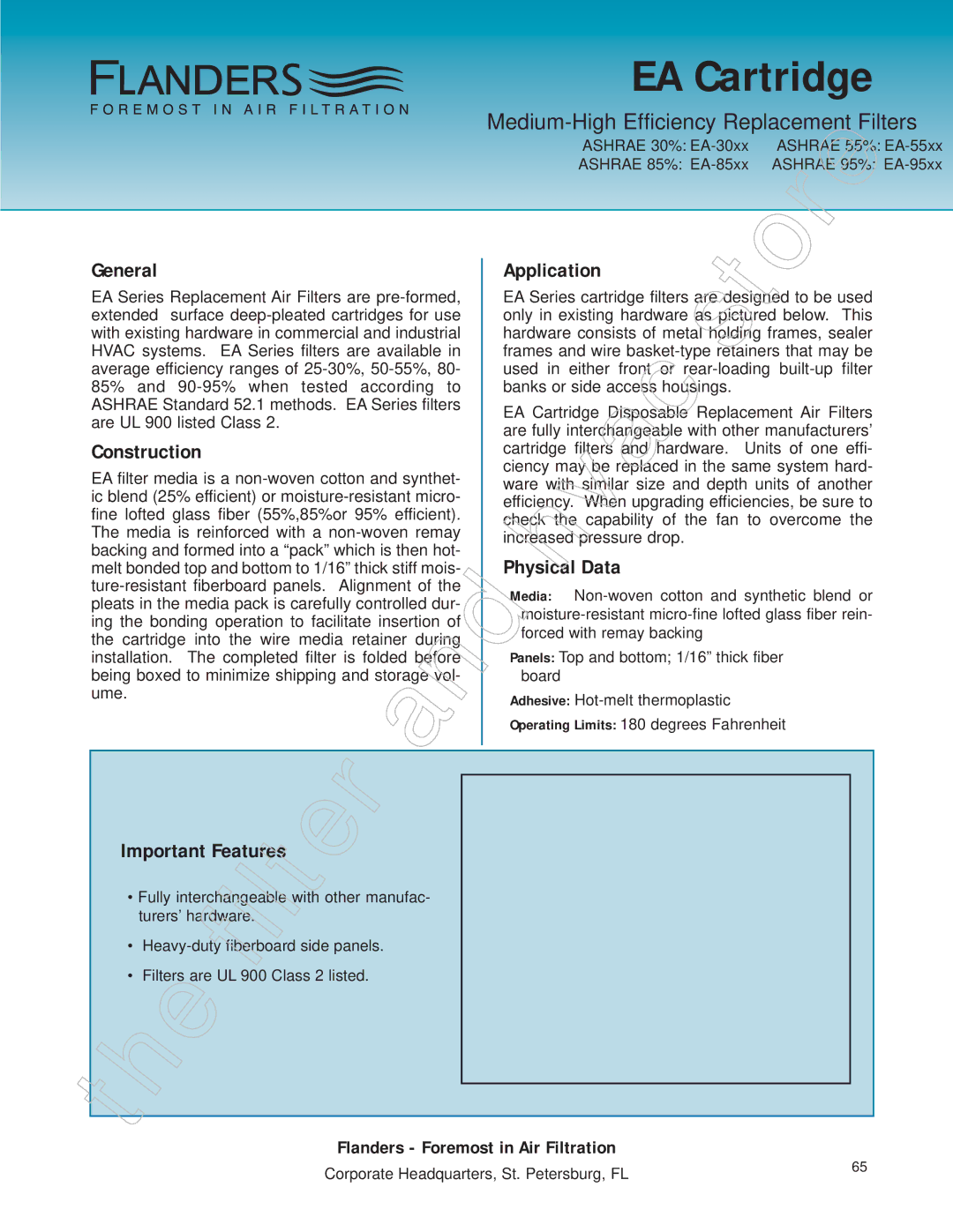 Honeywell 11255 manual EA Cartridge, Application, Ysical Data 