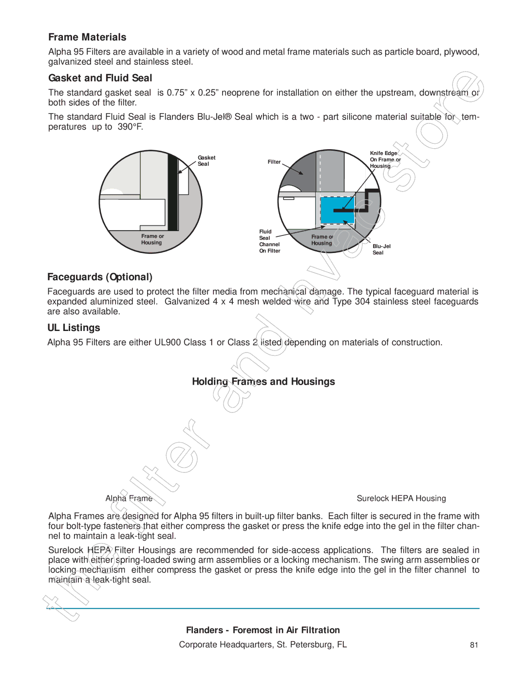 Honeywell 11255 Frame Materials, Gasket and Fluid Seal, Faceguards Optional, UL Listings, Holdi g Frames and Housings 