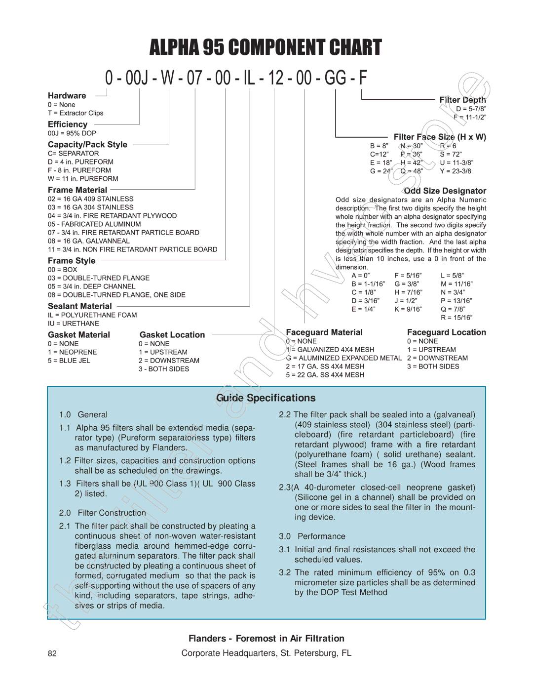 Honeywell 11255 manual Guide Specifications, Filter Construct on 