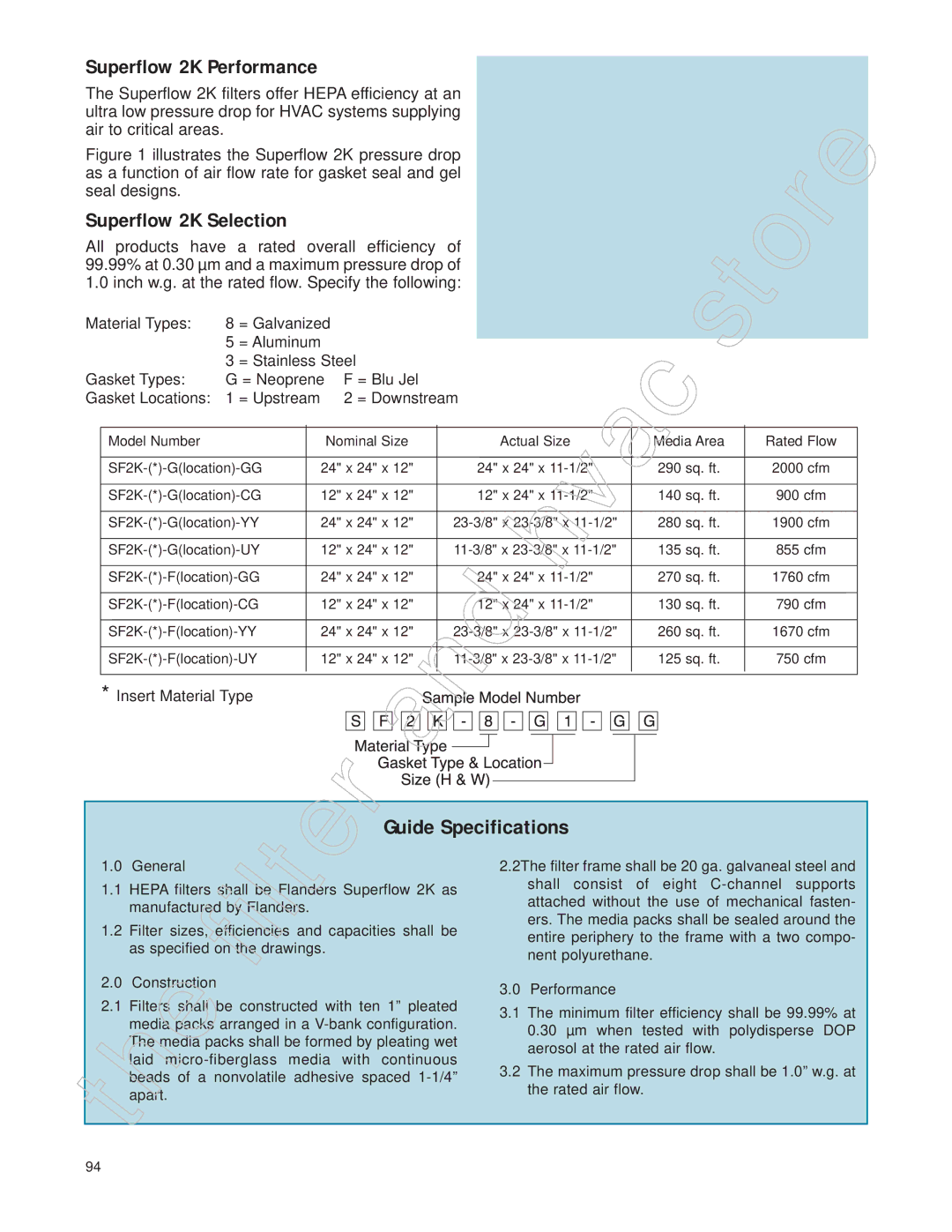 Honeywell 11255 manual Superflow 2K Performance, Superflow 2K Selection, Construction Performance 